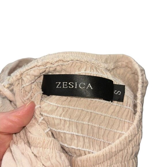 Zesica Women's S Small Peasant Midi Dress Smocked Cap Sleeves Boho Beige - Picture 8 of 8